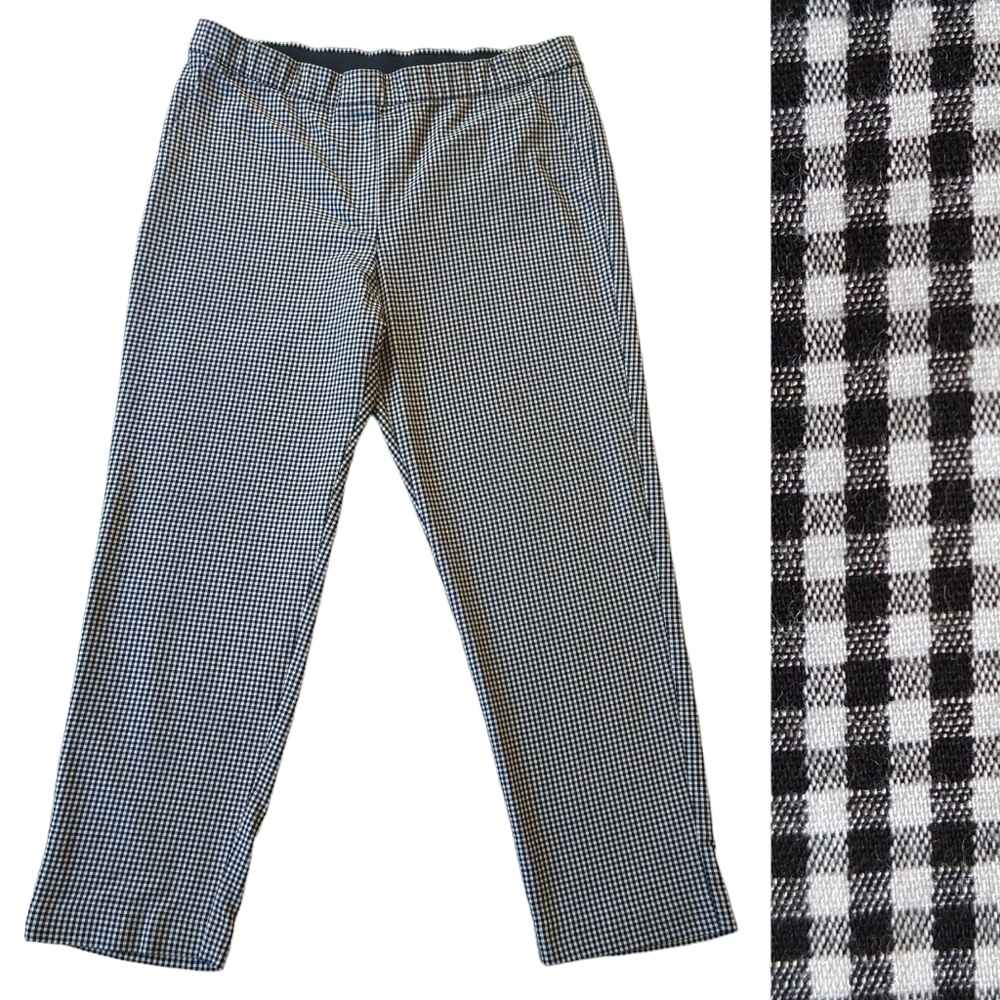 J. Jill Black White Gingham Check Pull On Elastic Waistband Ankle Pants PETITE